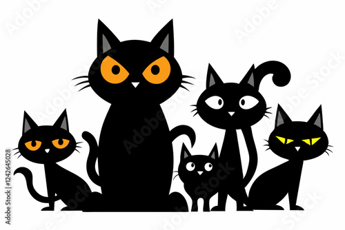 Black Cat Magic – Mystical Witchcraft Vector Illustration & Line Art Set