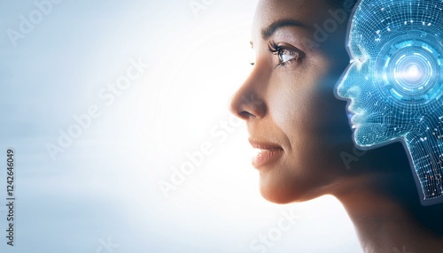 Human and AI Connection – Futuristic Concept of Artificial Intelligence and Humanity, Digital Technology Meets Emotion