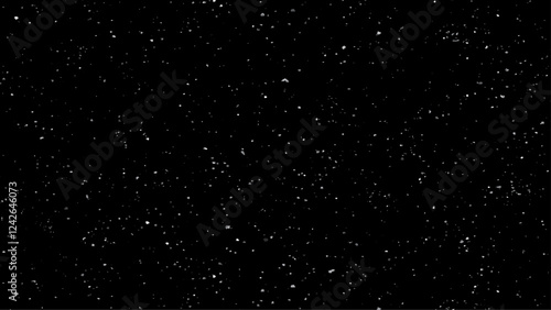 Chaotic white bokeh on a black background, light spots texture, abstraction, falling snow. 