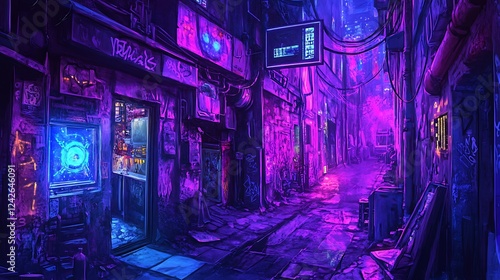 A Neon-Lit Back Alley in a Cyberpunk City