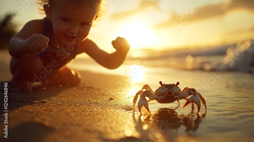 Happy child celebrating success with a big smile and open arms photo