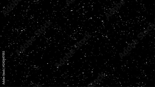 Starry night sky. Galaxy space background. Glowing stars in space. Night sky with plenty stars.  Falling small factured snow on a black background 