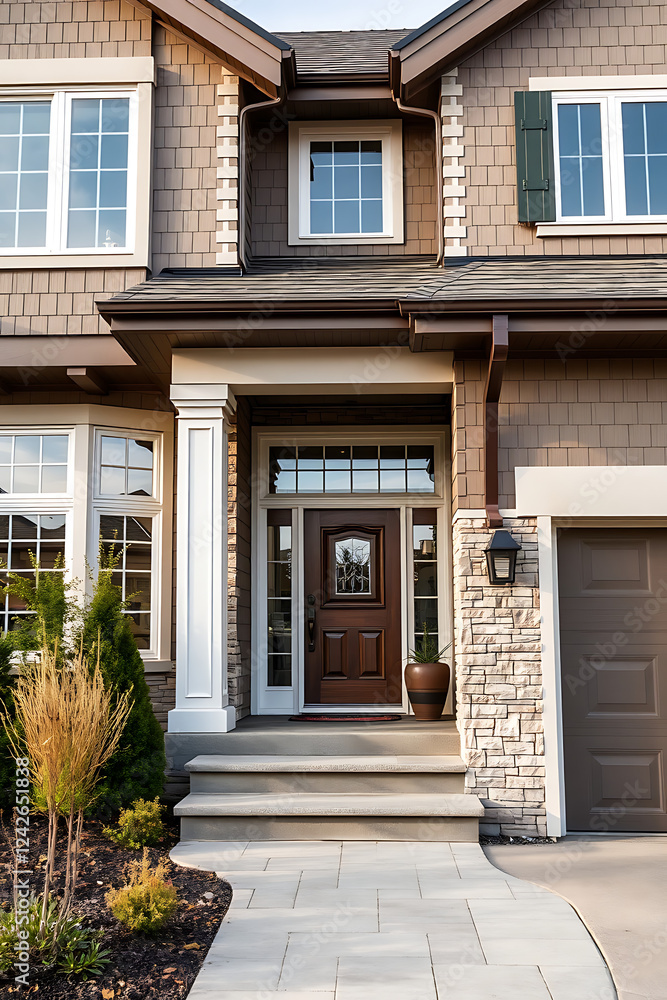 Luxury House Exterior: Dream Home Entrance with Stonework and Landscaping Luxury House Exterior: Dream Home Entrance with Stonework and Landscaping