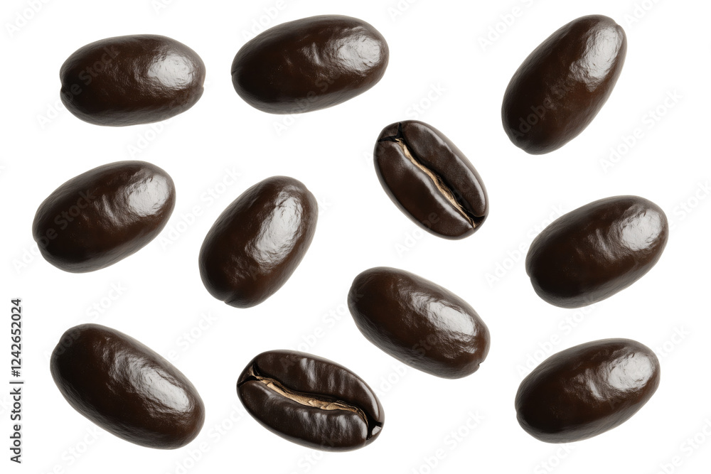 Coffee beans floating isolated on white or transparent background Coffee beans floating isolated on white or transparent background