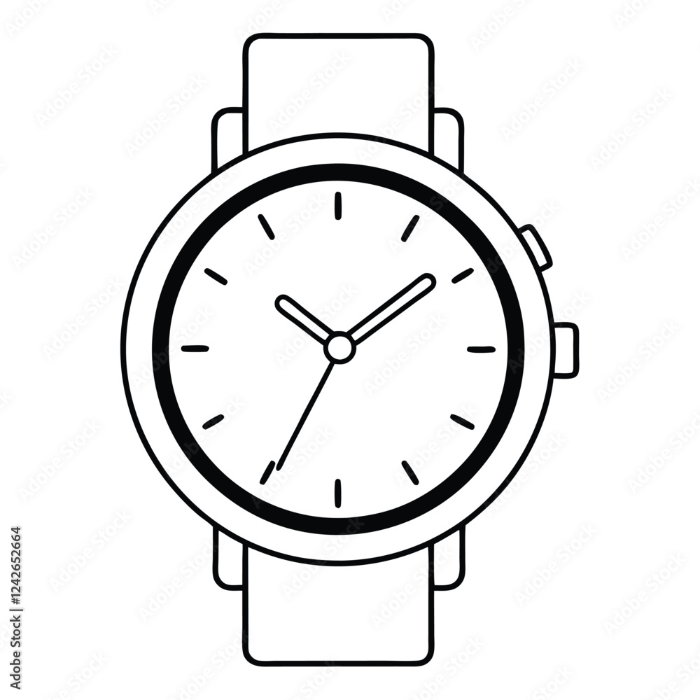 Simple Line Art Illustration of a Wristwatch Simple Line Art Illustration of a Wristwatch