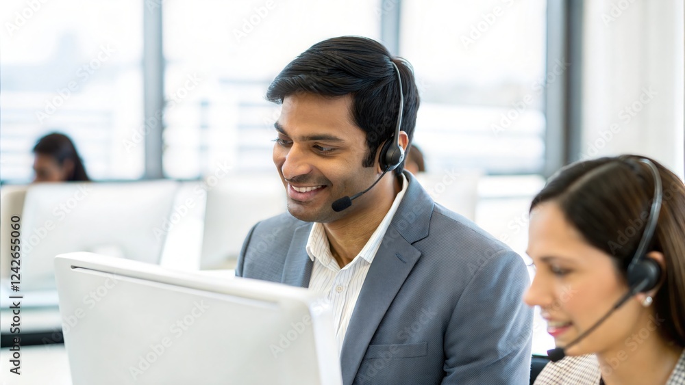 Indian Help Desk Agent Assisting Customer in Office
