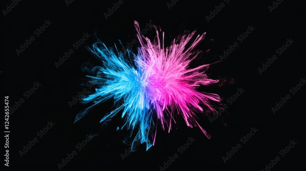 Fototapeta premium Abstract Blue Pink Energy Burst - Vibrant blue and pink energy burst on black background. Perfect for technology, design, or abstract concepts.