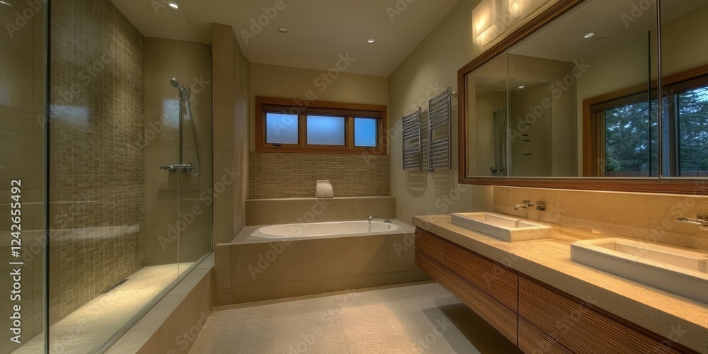 Obraz premium Modern Bathroom Design With Shower Tub And Vanity