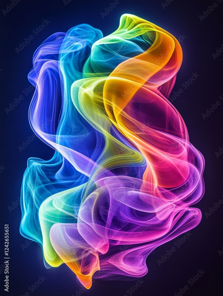Naklejka premium Rainbow Swirl Abstract - Vibrant abstract image of colorful swirling smoke or energy, perfect for backgrounds or design projects. A dynamic and bright visual.