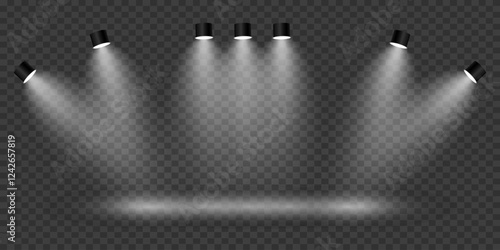 Stage lighting effect, light spotlights. On a transparent background.