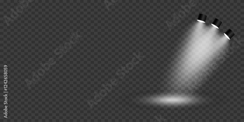Stage lighting effect, light spotlights. On a transparent background.