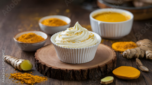 White chocolate filled with turmeric ginger cream photo