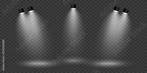 Scene with bright white light. Spotlight effect of light and podium. 