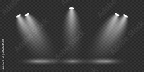 Scene with bright white light. Spotlight effect of light and podium. 