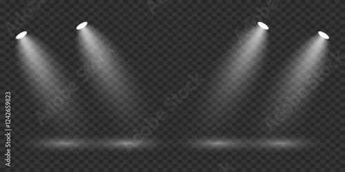 Scene with bright white light. Spotlight effect of light and podium. 