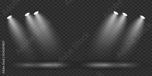 Scene with bright white light. Spotlight effect of light and podium. 