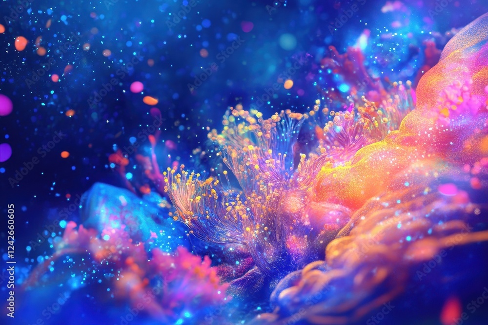 Fototapeta premium Vibrant Cosmic Flora Illuminated In A Sparkling Nebula