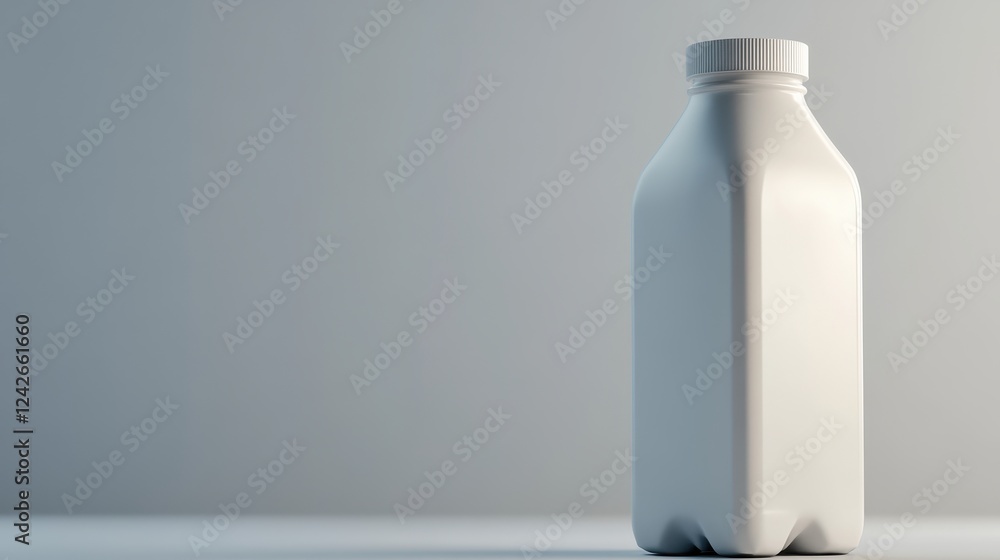 Simple White Milk Bottle on a Minimalist Grey Background for Food and Product Photography Simple White Milk Bottle on a Minimalist Grey Background for Food and Product Photography