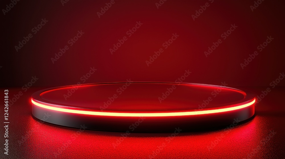 Red neon podium, dark studio, product display, glowing background Red neon podium, dark studio, product display, glowing background