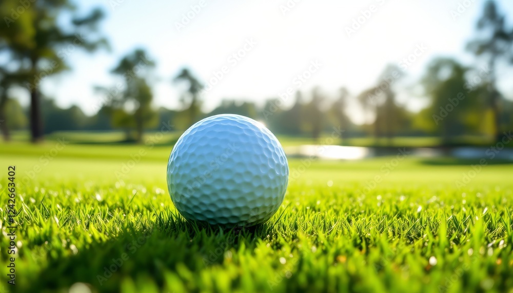 Obraz premium Golf Ball Resting On Lush Green Grass