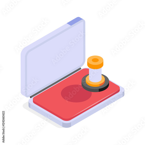 A vibrant, 3D isometric icon of a red stamp pad