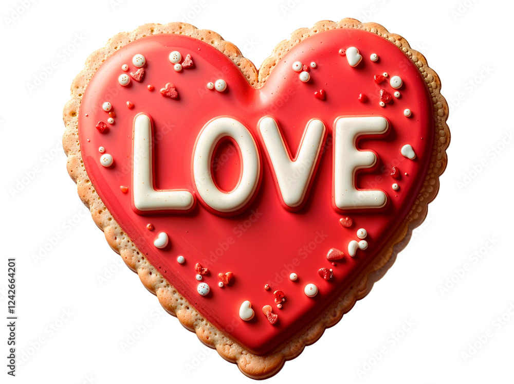 A heart-shaped cookie with the word A heart-shaped cookie with the word