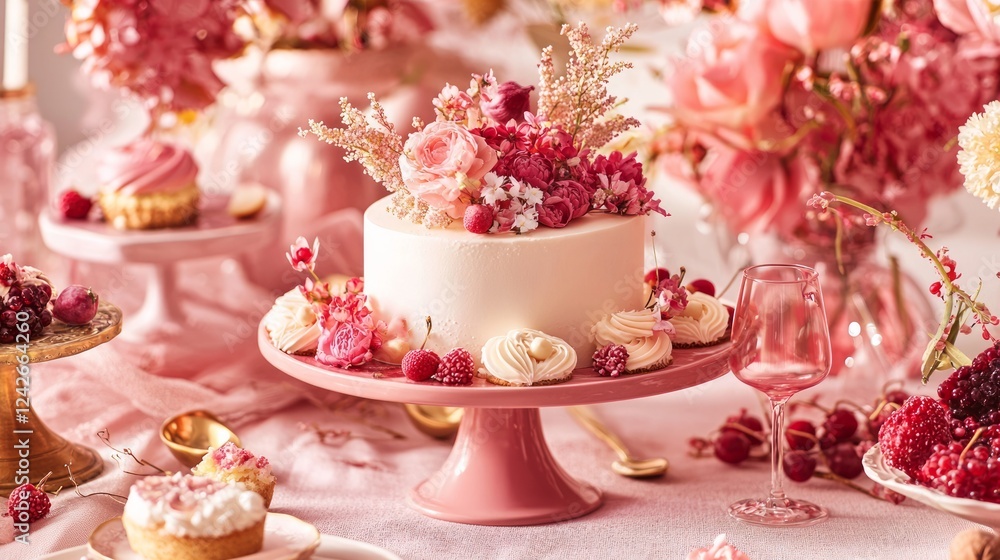 Valentine mockup card and heart background minimal. Elegant Floral Cake Display with Sparkling Wine Glass and Raspberry Garnished Cupcakes Arrangement. Valentine mockup card and heart background minimal. Elegant Floral Cake Display with Sparkling Wine Glass and Raspberry Garnished Cupcakes Arrangement.