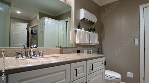 A bathroom with soft-close drawers, cabinets, and even a silent-closing toilet seat for added luxury.