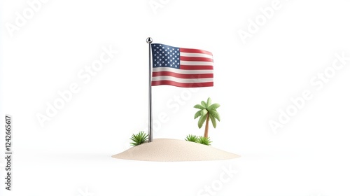 Low Poly American Flag on Tropical Island 3D Render