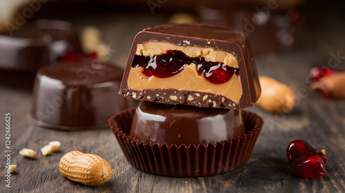 Dark chocolate filled with peanut butter and jelly photo