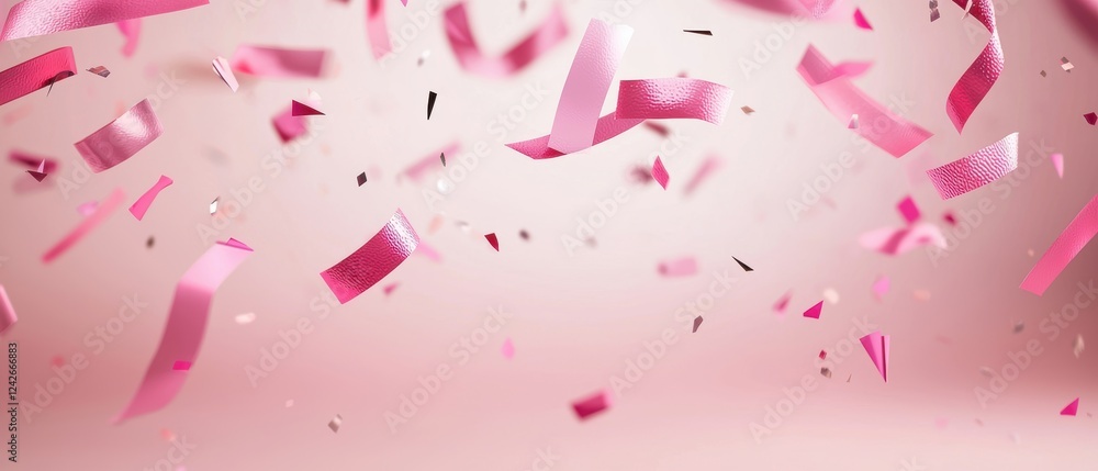Colorful pink confetti floats against a soft pink background, creating a festive and celebratory atmosphere. Colorful pink confetti floats against a soft pink background, creating a festive and celebratory atmosphere.