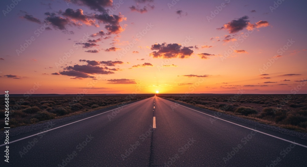 Fototapeta premium Sunset Odyssey: A Road to Nowhere and Everywhere 