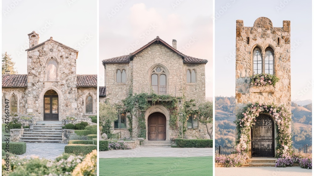 Fototapeta premium Stone Architecture Three Elegant Building Facades