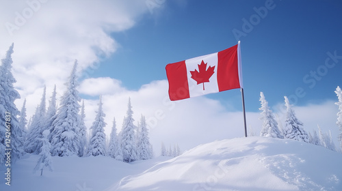 Canadian Flag in Winter Won...