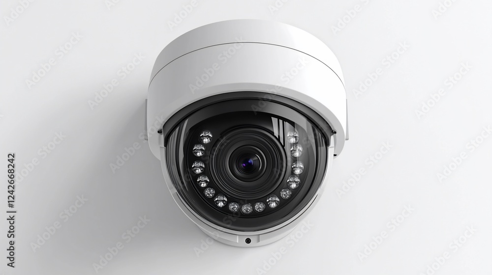 Modern surveillance camera mounted on a wall, capturing the environment for security purposes Modern surveillance camera mounted on a wall, capturing the environment for security purposes