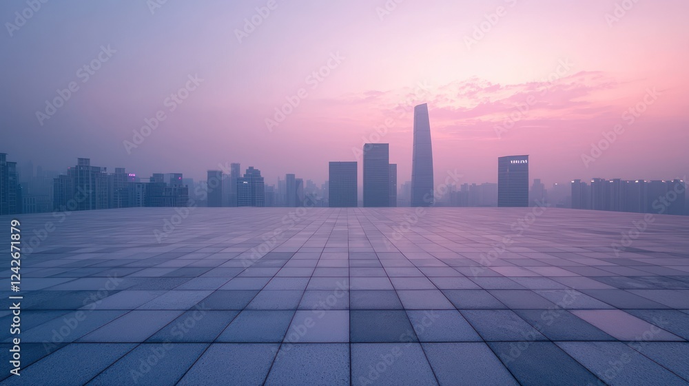 City Skyline at Dawn Over Empty Plaza City Skyline at Dawn Over Empty Plaza