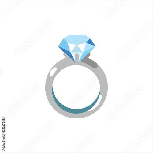 Illustration of ring with blue gemstone. Valentine day symbol, romantic love attribute vector illustration. 