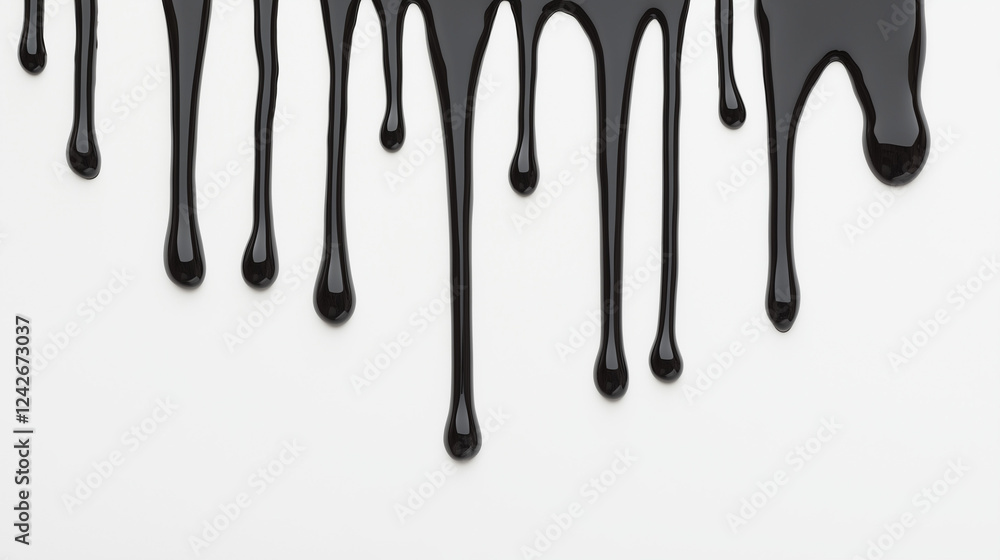 Dripping Black Liquid: Abstract close-up shot of black liquid dripping down, creating a dramatic and visually striking pattern.  The texture and flow of the liquid are the central focus.