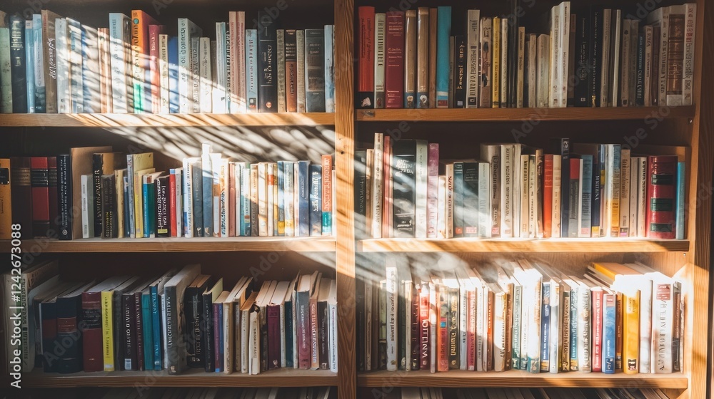 Sunlit Bookshelves: A Haven of Literature Sunlit Bookshelves: A Haven of Literature
