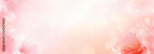 Soft pink floral banner with blurred bokeh background.