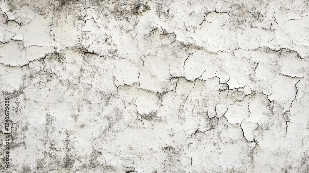 Fototapeta premium Cracked white wall texture with natural imperfections and weathered appearance, showcasing beauty of aged surfaces and passage of time
