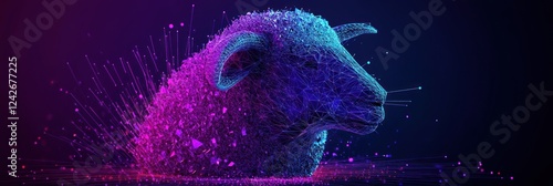 Abstract neon sheep head, digital art. photo