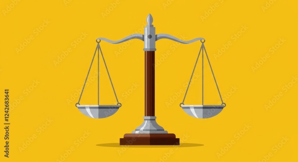 Elegant scales of justice on bold yellow background symbolizing fairness Elegant scales of justice on bold yellow background symbolizing fairness