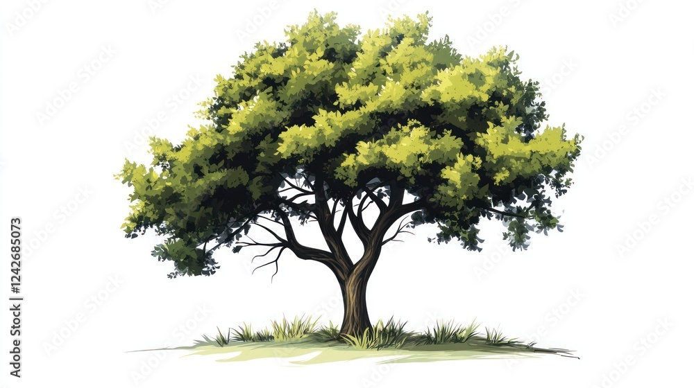 custom made wallpaper toronto digitalLush green tree, summer day, white background, nature illustration, website design