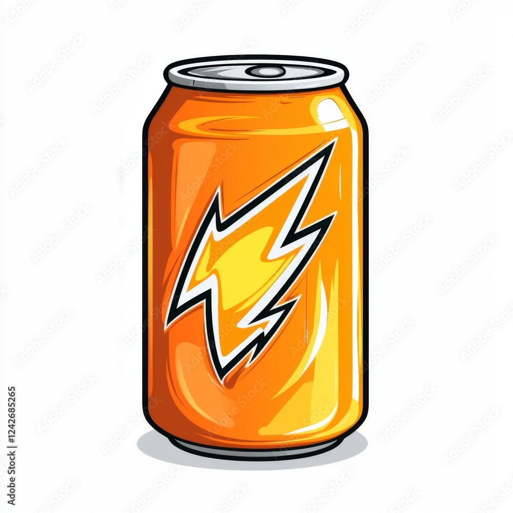 Orange Energy Drink Can with Lightning Bolt Design for Dynamic Beverage Branding and Advertising Orange Energy Drink Can with Lightning Bolt Design for Dynamic Beverage Branding and Advertising
