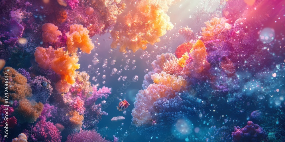 Vibrant Coral Reef Underwater Scene With Fish Vibrant Coral Reef Underwater Scene With Fish