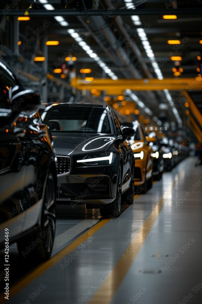 Automobile manufacturing. Production line. Cars on assembly line. Highlighting tires, light details and glossy paint job.
Automobile manufacturing. Production line. Cars on assembly line. Highlighting tires, light details and glossy paint job.