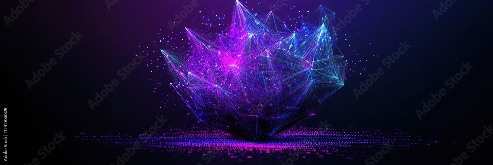 Obraz premium Abstract glowing crystal, purple blue energy, dark background.