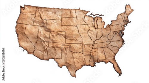 Aged Parchment Map of the United States Showing State Borders