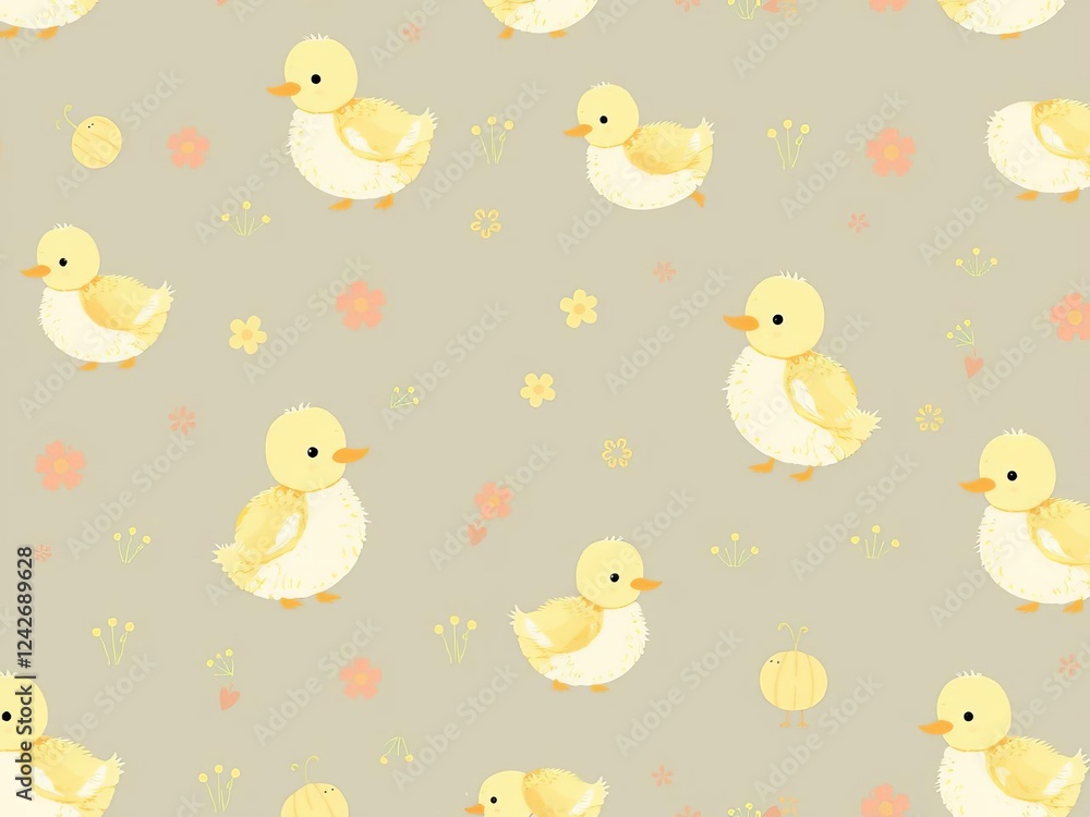 Adorable duckling pattern perfect for children's apparel and decor, design, summer, background Adorable duckling pattern perfect for children's apparel and decor, design, summer, background